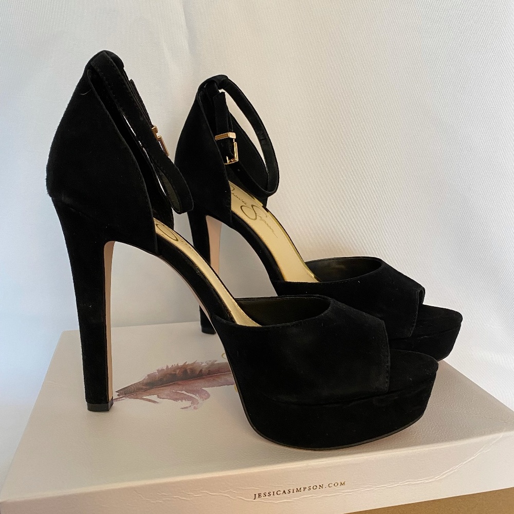 Jessica Simpson Black Suede Peep Toe Heel